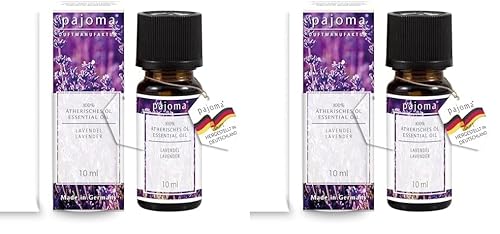 pajoma® Duftöl 10 ml, Lavendel | 100% Naturrein Ätherisches Öl für Aromatherapie, Duftlampe, Aroma Diffuser, Massage, Naturkosmetik | Premium Qualität (Packung mit 2) von pajoma