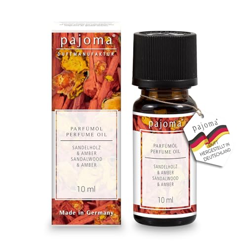 pajoma® Duftöl 10 ml, Sandelholz & Amber | feinstes Parfümöl für Aromatherapie, Duftlampe, Aroma Diffuser, Massage, Naturkosmetik | Premium Qualität, Bunt von pajoma