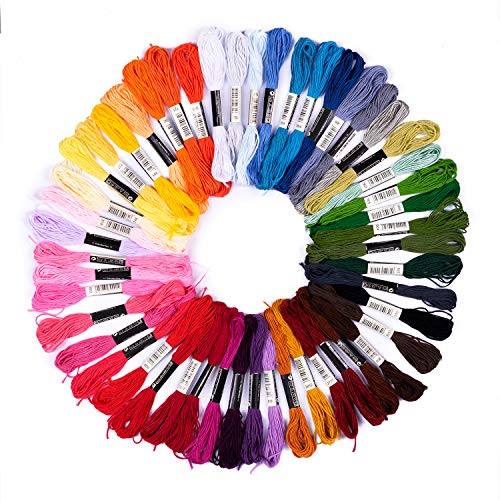 pajoma® Stickgarn-Set in 100 Farben | je 8m aus Polyester inkl. 20 Sticknadeln, 2 Nadeleinfädler & 24 Garnrolle | Perfekt für Kreuzstich, Armbänder, zum selber sticken von pajoma