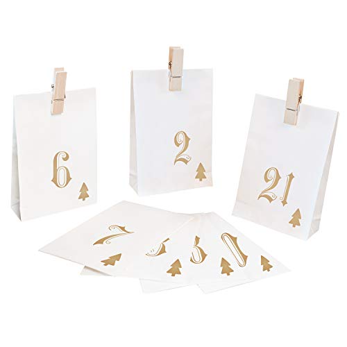 Adventskalender zum Befüllen Simple 24 Papiertüten Geschenktüten Weihnachten, Weihnachtskalender Bastelset inkl. Holzklammern von pajoma von pajoma