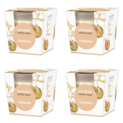 pajoma® Duftkerze 4er Set, Champagne - im satinierten Glas | 4x 120g Wachsgewicht, Brenndauer: 25 Stunden, in edler Geschenkverpackung | Premium Qualität von pajoma