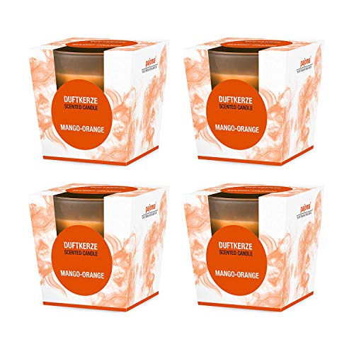 pajoma® Duftkerze 4er Set, Mango-Orange - im satinierten Glas | 4x 120g Wachsgewicht, Brenndauer: 25 Stunden, in edler Geschenkverpackung | Premium Qualität von pajoma