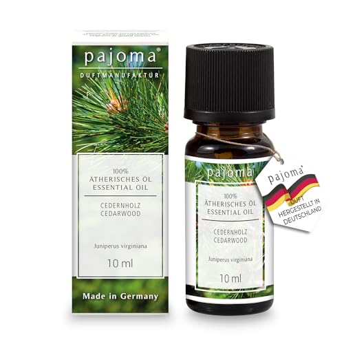 pajoma® Duftöl 10 ml, Cedernholz | 100% Naturrein Ätherisches Öl für Aromatherapie, Duftlampe, Aroma Diffuser, Massage, Naturkosmetik | Premium Qualität von pajoma
