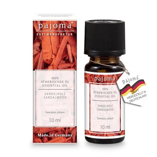 pajoma® Duftöl 10 ml, Sandelholz | 100% Naturrein Ätherisches Öl für Aromatherapie, Duftlampe, Aroma Diffuser, Massage, Naturkosmetik | Premium Qualität von pajoma