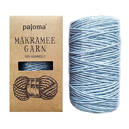 pajoma Makramee Garn 200m x 3mm, Baumwollkordel, Baumwollseil, 100% Baumwollgarn für DIY Handwerk (Hellblau) von pajoma