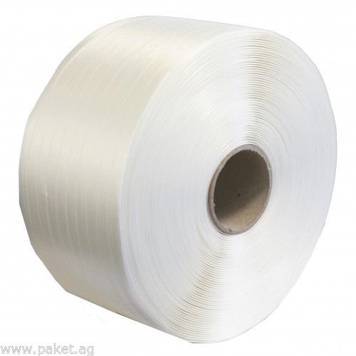 Textil Umreifungsband 19 mm x 600 m 550 kg Umreifung Kraftband Polyesterband Kerndruchmesser 76 mm Reißfestigkeit 550 kg von paket.ag