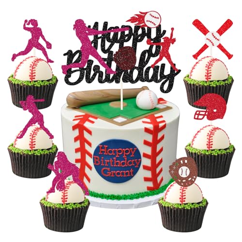 palasasa 25 Stück Baseball Tortendeko Happy Birthday Baseball Cake Topper Baseball Spieler Sport Thema Kuchen Topper für feiern Baseball Thema Kinder Mädchen Frauen Geburtstag Party Supplies von palasasa