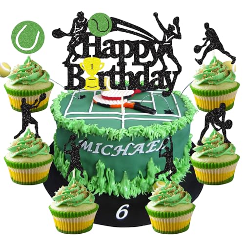 25 Stück Tennis Tortendeko Ball Cupcake Topper Alles Gute zum Geburtstag Cake Topper Sport Kuchen Dekoration für Sport Thema Mann Junge Mädchen Party Dekoration Geburtstagsparty von palasasa