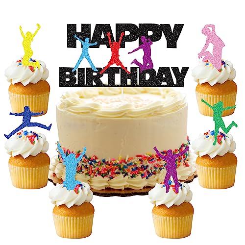 25 Stück Trampolin Tortendeko Bunte Trampolin Kuchen Toppers Jump Trampolin Alles Gute zum Geburtstag Cake Topper Sport Kuchen Dekoration für Sport Thema Junge Mädchen Jump Theme Party Dekoration von palasasa