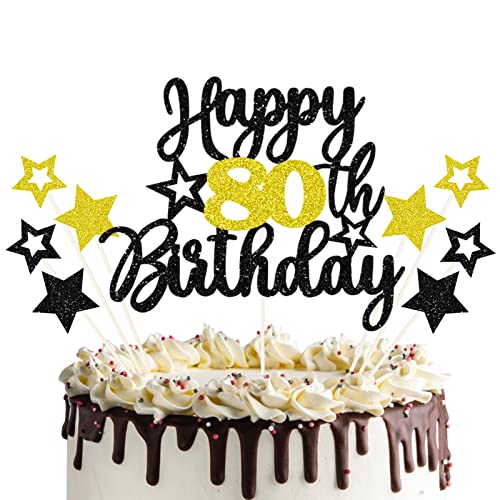 80 Geburtstag Tortendeko Happy 80 Birthday Cake Topper 80. Tortendeko 80th Kuchen Topper Glitzer Kuchendeko 80 Jahre Cupcake Toppers für 80 Geburtstag Party Dekoration Schwarz von palasasa