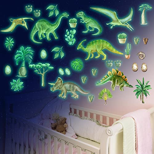 Leuchtende Dinosaurier Wandsticker Selbstklebend Dinosaurier Wandtattoo Kinderzimmer für Glühen im Dunkeln Aufkleber, Dino Leuchtsticker Wandtattoo für Junge Kinderzimmer Schlafzimmer Geschenke Grün von palasasa