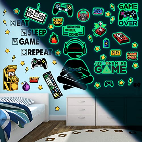 palasasa Leuchtende Gaming Wandsticker Selbstklebend Spiel Wandtattoo Kinderzimmer für Glühen im Dunkeln Aufkleber Gamer Leuchtsticker Wandtattoo für Junge Kinderzimmer Schlafzimmer Geschenke grün von palasasa