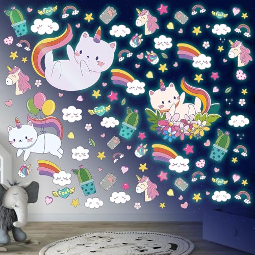 Leuchtsticker Kleiner Katze Wandtattoo Kinderzimmer Einhorn Regenbogen Leuchtsterne Selbstklebend Wandaufkleber Leuchtaufkleber Wandsticker Babyzimmer Schlafzimmer Wanddeko Geschenk für Mädchen, Grün Leuchtsticker Kleiner Katze Wandtattoo Kinderzimmer Einhorn Regenbogen Leuchtsterne Selbstklebend Wandaufkleber Leuchtaufkleber Wandsticker Babyzimmer Schlafzimmer Wanddeko Geschenk für Mädchen, Grün von palasasa