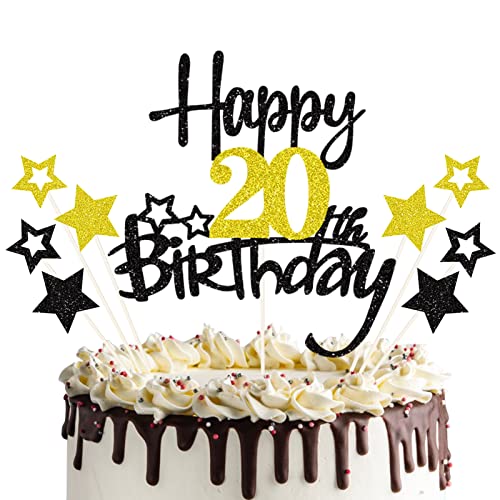 20 Geburtstag Tortendeko Happy 20 Birthday Cake Topper 20. Tortendeko 20th Kuchen Topper Glitzer Kuchendeko 20 Jahre Cupcake Toppers für Mädchen Junge 20 Geburtstag Party Dekoration von palasasa