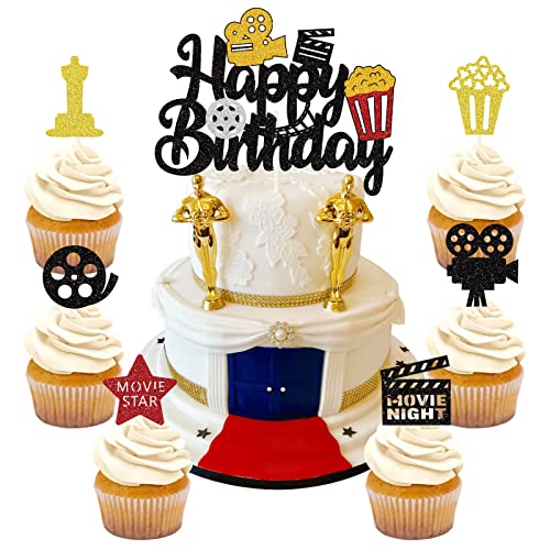 25 Stück Film-Thema Tortendeko Movie Theater Cupcake Toppers Movie Night Kuchen Dekorationen für Kamera Popcorn Theater Film Thema Hollywood Film Party Kuchen Dekorationen Zubehör von palasasa