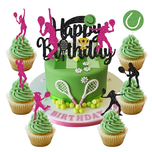 palasasa 25 Stück Tennis Tortendeko Tennis Ball Cupcake Toppers Sport Kuchen Dekoration für Tennis Sport Thema Baby Shower Mädchen Junge Kinder Geburtstag Party Kuchen Dekorationen Supplies von palasasa