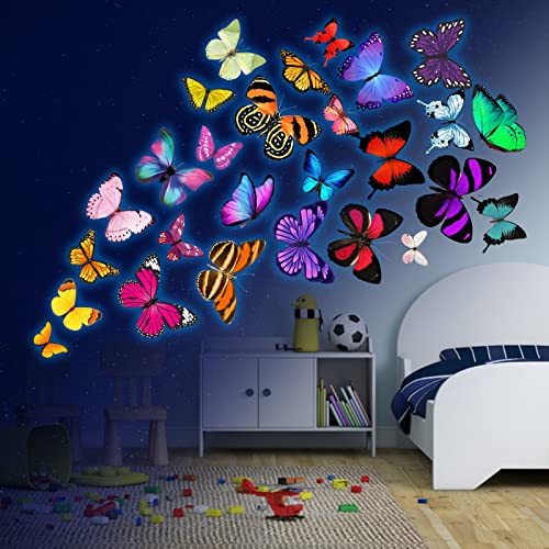 Leuchtende Wandtattoo Schmetterlinge Leuchtend Wandaufkleber Schmetterlinge Deko Schmetterling Wandsticker Wanddeko für Wohnzimmer Schlafzimmer Kinderzimmer Blau von palasasa
