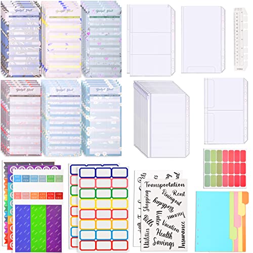 54 Stück Budget Planner Zubehör, Budget Planner A6 Nachfüllpapier,A6 Binder Taschen, Aufkleber Etikett,Lineal,6 Löcher Bindertaschen Reißverschluss für Finanzplaner, Geld Sparen Mappe(Stil 3) von pampas