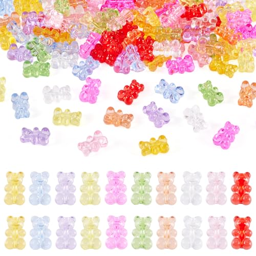 Pandahall 150 Stück transparente Acryl-Gummibär-Perlen in gemischten Farben, transparent, für selbstgemachte Halsketten, Armbänder, Schlüsselanhänger, Schmuckherstellung von pandahall