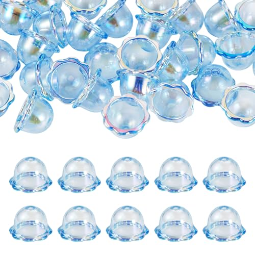 Pandahall 30 Stück Blumen-Perlenkappen, blaue Windglocken-Perlen, Acryl-Perlenkegel, Blumen-Endkappen, Quallen, Perlen für Windspiele, baumelnde Ohrringe, Halskettenherstellung von pandahall