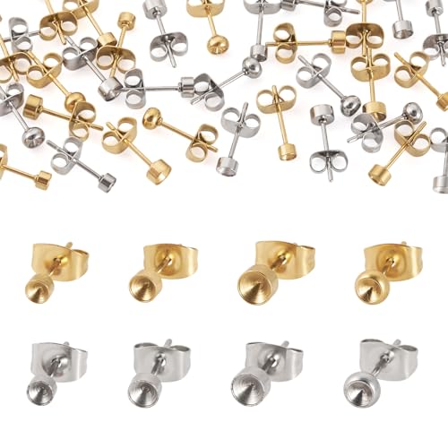 Pandahall 32 Stück 304 Edelstahl Ohrstecker Findings 13–14 mm flache runde Kugelpfosten Ohrstecker, metallische Ohrringe Pins für DIY Frauen baumeln Schmuckherstellung von pandahall