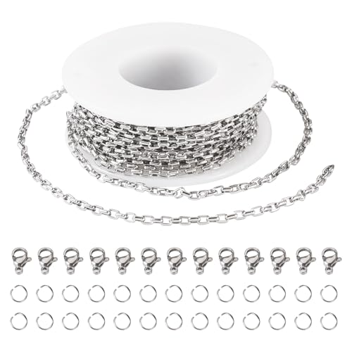 Pandahall 5 m lange ungeschweißte Edelstahl-Ketten, rechteckige Gliederketten mit Karabinerverschlüssen, offene Biegeringe für Armbänder, Halsketten, Schmuckherstellung von pandahall