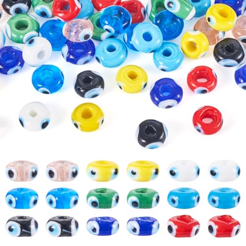 Pandahall 54 handgefertigte türkische böse Blick-Perlen, Mini-Glasperlen, flache runde Kristallperlen für Schmuckherstellung, DIY, Armband, Halskette von pandahall