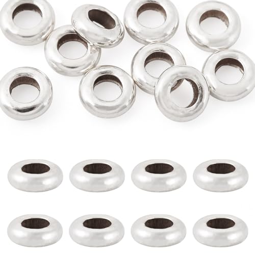Pandahall Abstandshalter aus 925er-Sterlingsilber, Abstandshalter für Schmuckherstellung, 5 x 2 mm, große, glatte, runde Kugeln, Abstandshalter, Metall, lose Perlen für DIY-Schmuckherstellung, Ringe von pandahall