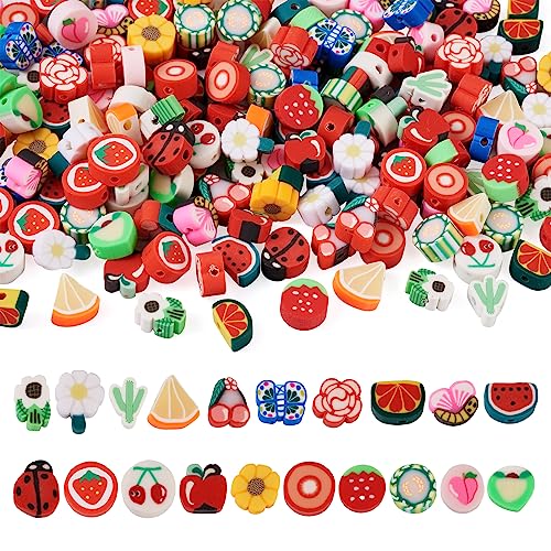 Pandahall Frucht-Polymer-Ton-Perlen, sortiert, Gänseblümchen, Schmetterling, Marienkäfer, Heishi-Perlen, lose Abstandshalter für Schmuckherstellung, 200 Stück von pandahall