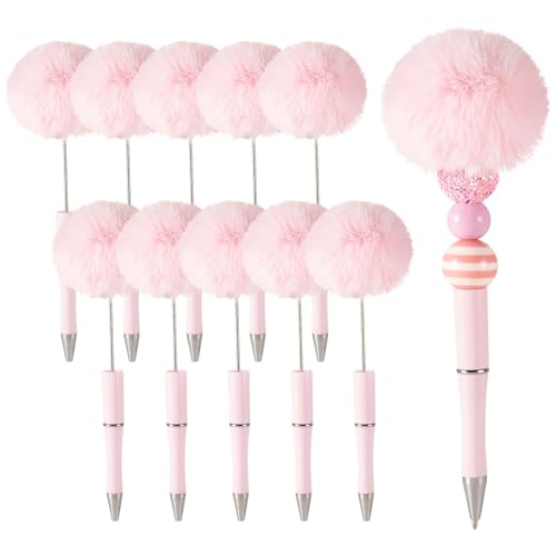 pandahall 10 flauschige Perlenstifte, Kugelschreiber, rosa Pompon, Kugel-Kugelschreiber, Kunststoff-Kugelschreiber für Geschenke, Lehrer, Schule, Büro, Bastelbedarf von pandahall
