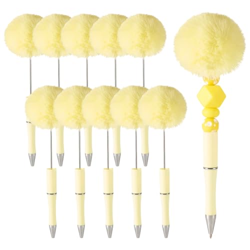 pandahall 10 flauschige Perlenstifte, gelber Kugelschreiber, Pom-Pom-Kugelschreiber, Kunststoffperlenstift für Geschenke, Lehrer, Schule, Büro, Bastelbedarf von pandahall