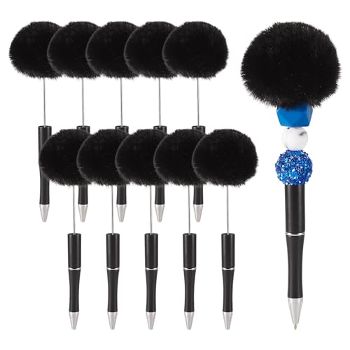 pandahall 10 flauschige Perlenstifte, schwarzer Kugelschreiber, Pompom-Kugelschreiber, Kunststoffperlenstift für Geschenke, Lehrer, Schule, Büro, Bastelbedarf von pandahall