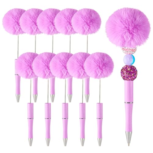 pandahall Flauschige Perlenstifte, violett, niedlicher Kugelschreiber, Pompom-Kugelschreiber, Kunststoff-Kugelschreiber für Geschenke, Lehrer, Schule, Büro, Bastelbedarf, 10 Stück von pandahall