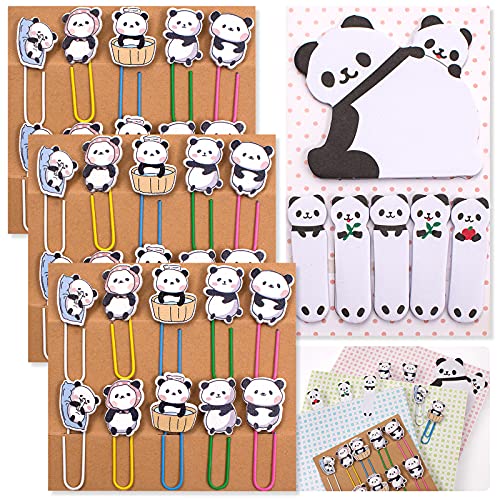 pandaonly 30 Stk Panda Büroklammer Lesezeichen, 3 Set Panda Lesezeichen Clip mit 1 Tiere Haftnotizen, Lesezeichen Kinder Panda Büroklammern für Lehrertag Muttertag Büro Schule Kinder Geschenk von pandaonly