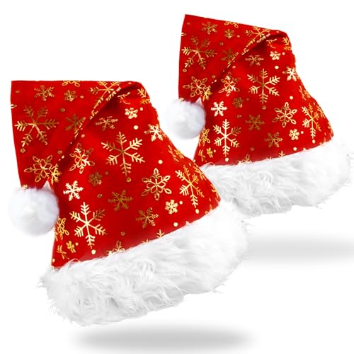 panemy 2 Pack Weihnachtsmütze für Erwachsene, Weihnachtsmütze Damen, Weihnachtsmütze Pailletten, Christmas Hats, Weihnachtsmützen Erwachsene, Weihnachtsmann Mütze Erwachsene (Rot) von panemy