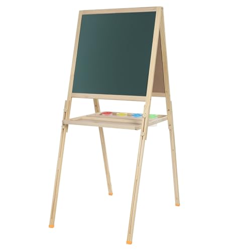 Tischstaffelei Holz Staffelei für Kinder Verstellbar Stabile Holzstaffelei 3-in-1 Design für Malen und Zeichnen mit Weißwandtafel und Magnettafel Höhenverstellbar (Holzfarbe, 83 * 135cm) von panfudongk