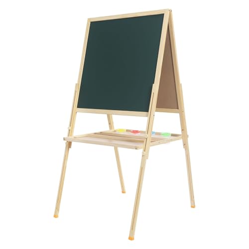 Tischstaffelei Holz Staffelei für Kinder Verstellbar Stabile Holzstaffelei 3-in-1 Design für Malen und Zeichnen mit Weißwandtafel und Magnettafel Höhenverstellbar (Holzfarbe, 90 * 155cm) von panfudongk