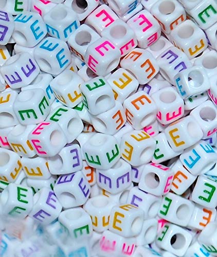 100 Stück Acryl Alphabet Buchstaben Perlen Weiß Würfel 6mm Bunte Buchstaben Gemischt oder Einzelbuchstabe (E) von pangaeawalker