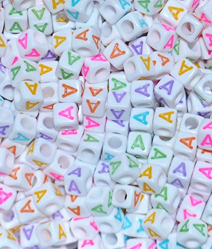 100 Stück Acryl Alphabet Buchstaben Perlen Weiß Würfel 6mm Bunte Buchstaben gemischt oder Einzelbuchstabe (A) von pangaeawalker