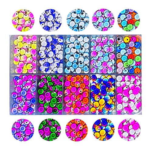 500 Stück (50 x 10 zweifarbige) 3D-Beleuchtungs-Wunderperlen für Schmuckherstellung, fantastisches Aussehen unter Sonnenschein und Licht, rund, 8 mm von pangaeawalker
