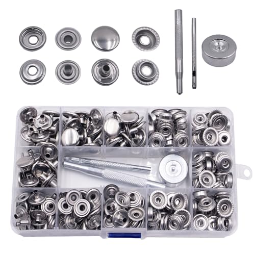 pangutheos 300 Stück Druckknöpfe set, Knöpfe ohne Nähen, 15mm Edelstahl Druckknopf mit 3 Einstellungswerkzeuge für Leder, Leinwand, Alle Stoffe, Kleidung, Schuhe, Gürtel pangutheos 300 Stück Druckknöpfe set, Knöpfe ohne Nähen, 15mm Edelstahl Druckknopf mit 3 Einstellungswerkzeuge für Leder, Leinwand, Alle Stoffe, Kleidung, Schuhe, Gürtel von pangutheos