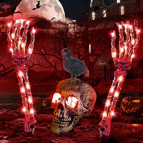 Halloween Skelett Schädel Kopf + Arme + Krähe, Gruselig Leuchtender Realistische Skeleton Zombie, Spooky Scary Skeletons Totenkopf Deko für Halloween Horror Deko Outdoor Party Garten Hof Aussen von panthem