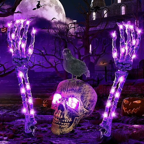 Halloween Skelett Schädel Kopf + Arme + Krähe, Gruselig Leuchtender Realistische Skeleton Zombie, Spooky Scary Skeletons Totenkopf Deko für Halloween Horror Deko Outdoor Party Garten Hof Aussen von panthem