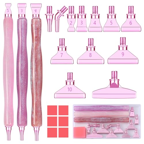 papasgix 5D Diamond Painting Zubehör Stift Kits, DIY Diamond Painting Pen Set Werkzeuge, Painting Tools Metal Drill Pen mit Metall Ersatz Stiftköpfen für Kunst Diamanten Malerei (22er, Rosa) von papasgix