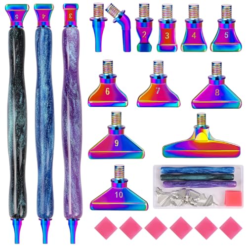 papasgix 5D Diamond Painting Zubehör Stift Set, DIY Diamond Painting Pen Werkzeuge, Painting Tools Drill Pen mit Metall Ersatz Stiftköpfen für Mosaikherstellung(22PCS Cyan Lila Blau Bunt) von papasgix