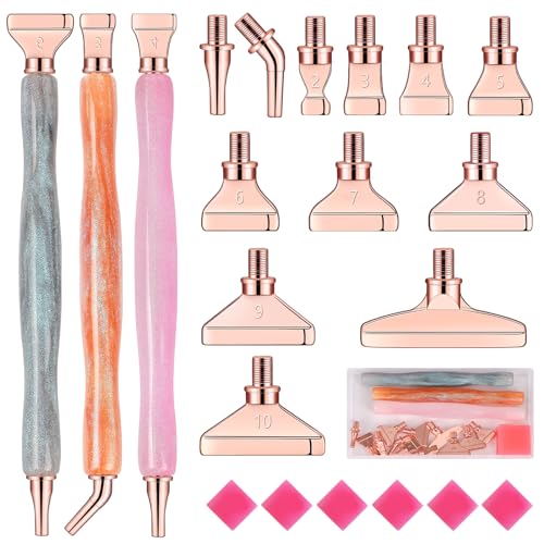 papasgix 5D Diamond Painting Zubehör Stift Set, DIY Diamond Painting Pen Werkzeuge, Painting Tools Drill Pen mit Metall Ersatz Stiftköpfen für Mosaikherstellung(22PCS Rosa Gold Grau Silber) von papasgix