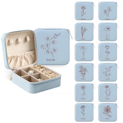 papasgix Personalisierte Schmuckkästchen Reise, Personalisiert Schmuckschatulle mit Name und Blume, Individuelles Schmuckbox Mädchen Jewelry Box Geschenke Kinder Frau von papasgix