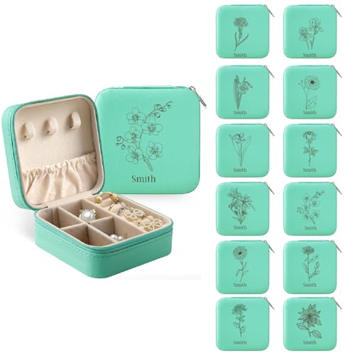 papasgix Personalisierte Schmuckkästchen Reise, Personalisiert Schmuckschatulle mit Name und Blume, Individuelles Schmuckbox Mädchen Jewelry Box Geschenke Kinder Frau von papasgix