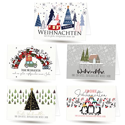 10 Stück Weihnachtskarten Klappkarten Set mit Briefumschlag. Format 17x12 cm (nicht das kleinere A6 Format) von paperSky