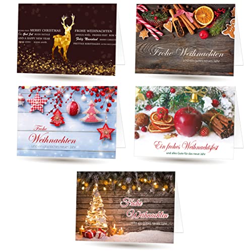 100 Weihnachtskarten (Klappkarten) im Set mit Umschlag, Perfekt für stilvolle Grüße an Geschäftspartner und Freunde von paperSky